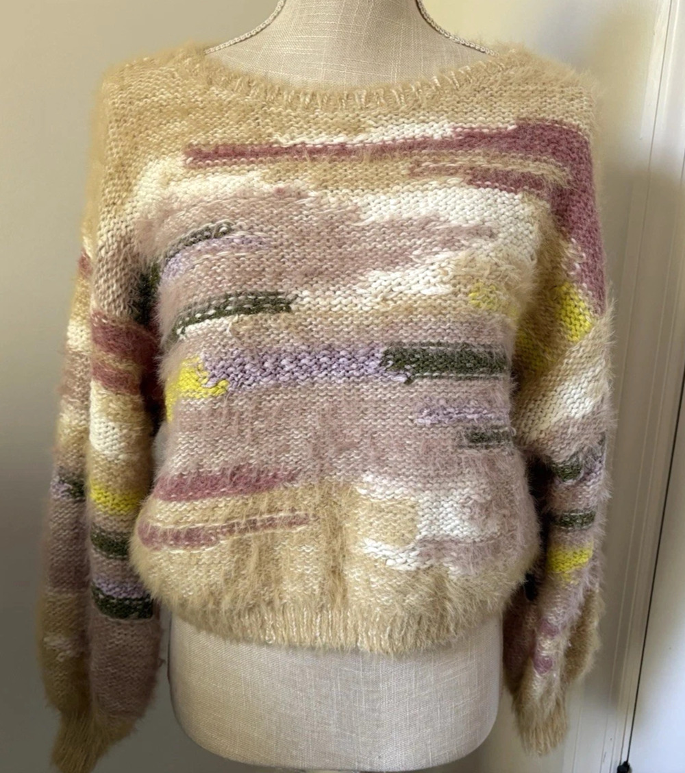 Anthropologie Pilcro Fuzzy Pastel Stripe Cropped Boxy Sweater Women’s Small